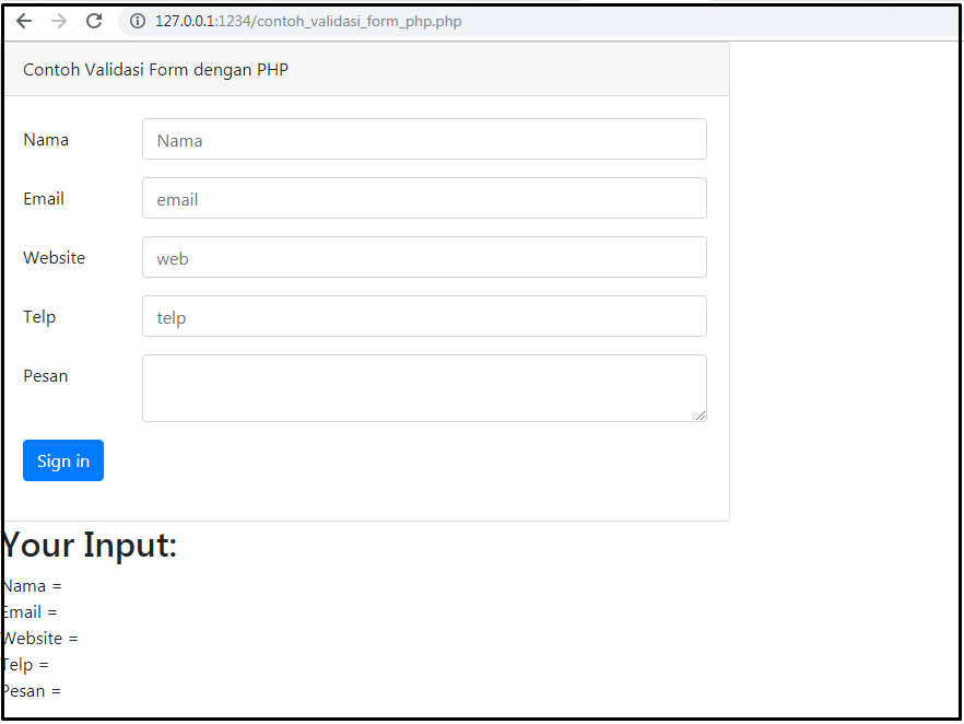form validasi dengan php